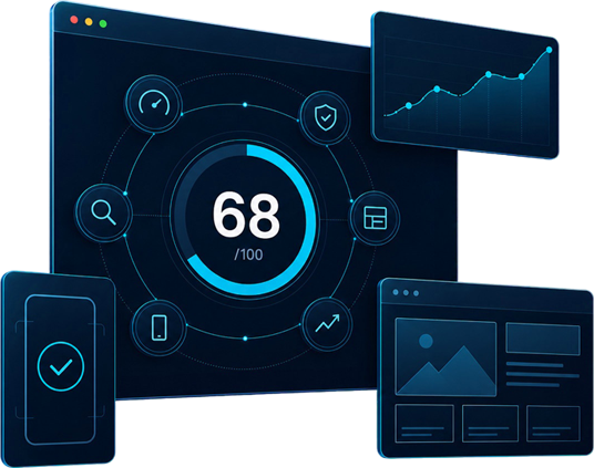 Panel de diagnostico web con score 68 sobre 100